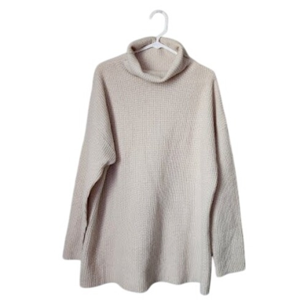 H&M Cashmere Turtleneck Sweater M Cream Waffle Rib Knit Oversized Slouchy